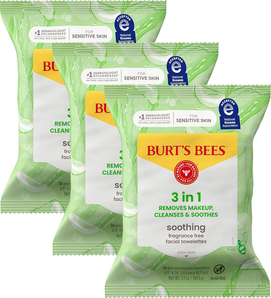 Burt’s_Bees_Soothing,_Fragrance_Free_Facial_Towelettes_for_Sensitive_Skin,_Aloe_Vera,_100%_Plant_Based_Cloths;_99%_Natural_Origin;_Removes_Makeup,_Dirt_and_Oil;_No_Rinsing;_30_Ct,_Pack_of_3
