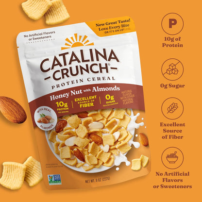 Catalina_Crunch_Protein_Cereal_-_Breakfast_Cereal_with_10g_of_Protein,_No_Added_Sugar_-_Gluten_Free,_Keto_Friendly_-_Honey_Nut_with_Almonds_-_8_oz._Bag_(Pack_of_1)