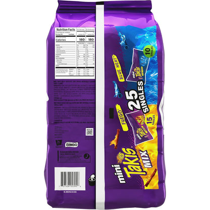 Takis_Mini_25_pc_/_1.23_oz_Bite_Size_Variety_Pack,_Assorted_Flavored_Mixed_Rolled_Tortilla_Chips_–_(15)_Fuego,_(10)_Blue_Heat