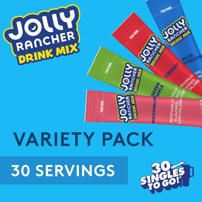 Jolly_Rancher_Singles_To_Go_Variety_Pack,_Powdered_Drink_Mix,_Zero_Sugar,_Low_Calorie,_Includes_4_Flavors:_Green_Apple,_Blue_Raspberry,_Cherry,_Watermelon,_1_Box_(30_Single_Servings)