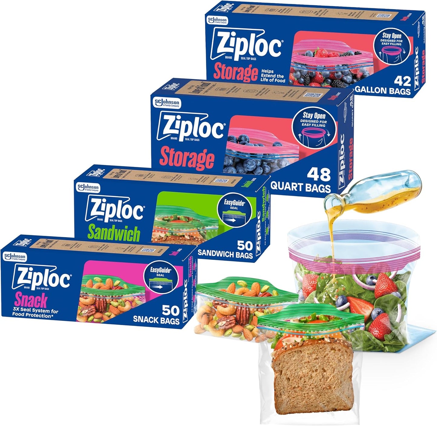 Ziploc_Storage_Bags_Variety_Pack,_190ct_Total,_42ct_Storage_Gallon_and_48ct_Storage_Quart,_50ct_Sandwich_and_50ct_Snack