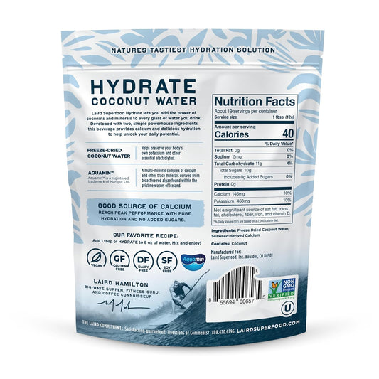 Laird_Superfood_HYDRATE_Coconut_Water_Powder_Drink_Supplement_with_Coconut_Water_and_Auqamin,_All_Natural,_No_Added_Sugars,_Gluten-Free,_Non-GMO,_Vegan,_8_oz._Bag,_Pack_of_1