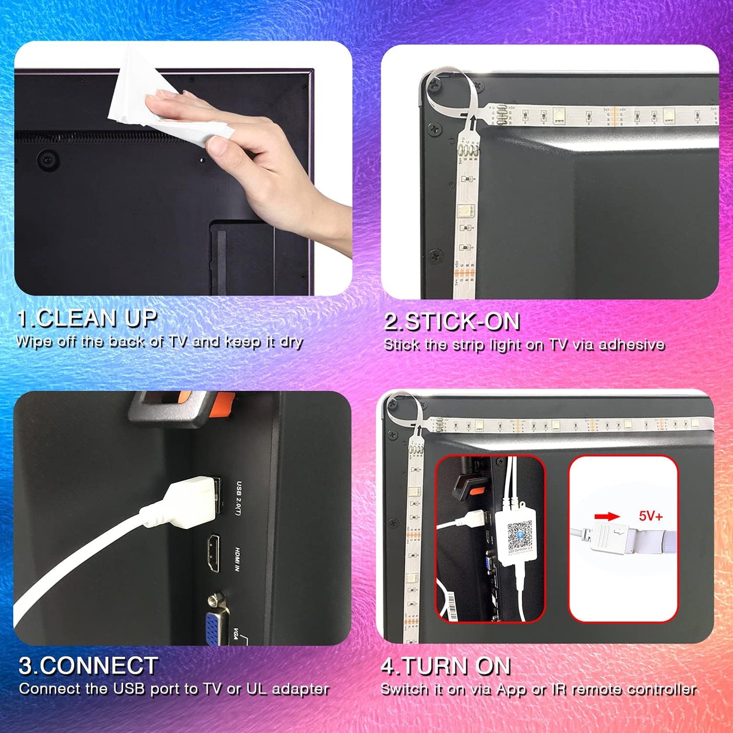 LED_Lights_for_TV_65_Inch,_TV_Led_Backlight,9.8ft/10ft/12.5ft/15ft/16.4ft/20ft_Led_TV_Lights,_USB_Led_Strip_Lights_for_TV_with_Remote,_Room_Led_Lights_for_Bedroom_Bluetooth,_HDTV_Mood_Lighting,_Gaming_Room_Decor