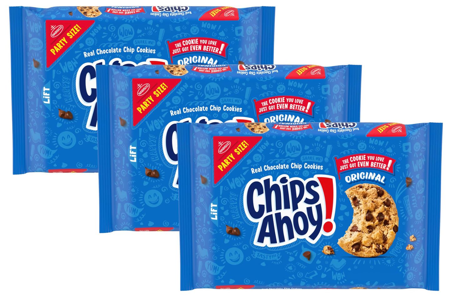 NABISCO CHIPS AHOY! CHIPS AHOY! Original Chocolate Chip Cookies, Party Size, 25.3 oz (Pack of 3)