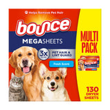 Bounce Pet Hair and Lint Guard Mega Dryer Sheets with 3X Pet Hair Fighters, Fresh Scent