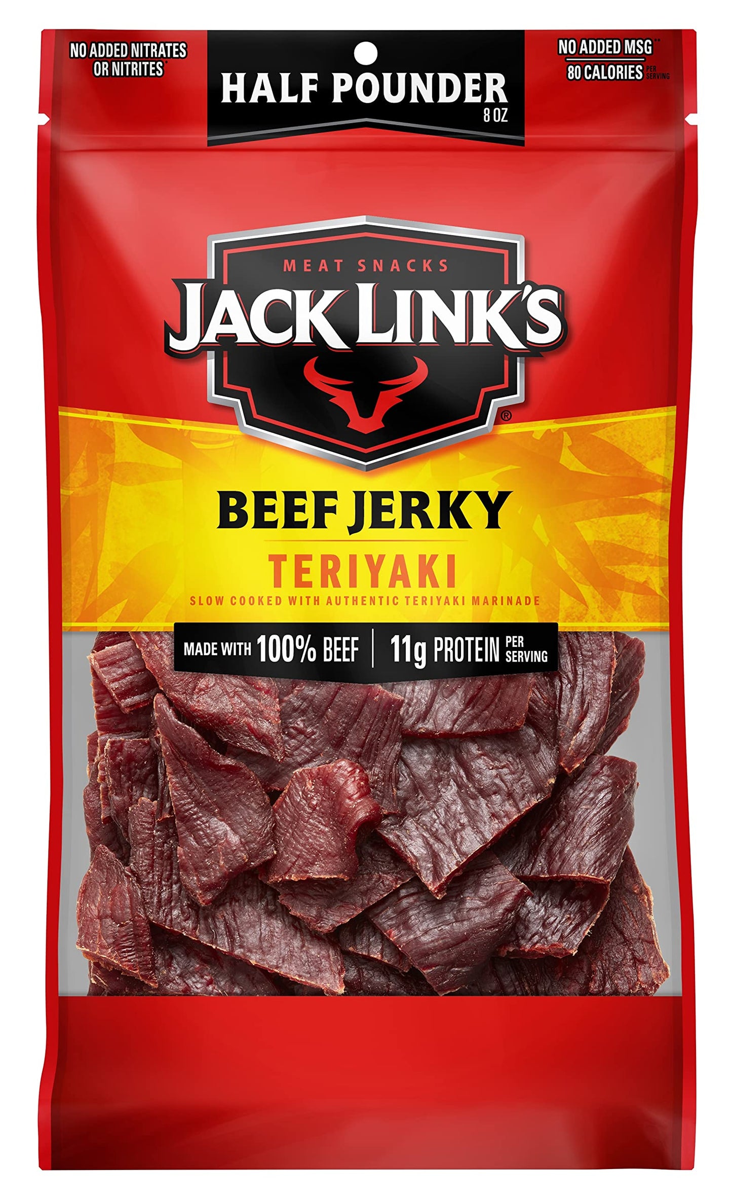 Jack Link&amp;#39;s Beef Jerky, Teriyaki, Half Pounder Large Jerky Bag - Flavorful Meat Snack, Ready to Eat Protein Snacks with 11g of Protein per Serving, Made with 100% Beef