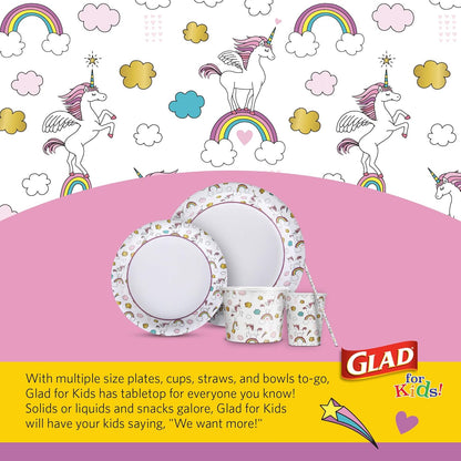 Glad_for_Kids_Unicorn_Theme_Disposable_Paper_Plates,_Heavy-Duty_Soak-Proof_Round_Plates_for_Kids_Birthdays,_Parties,_and_Everyday_Meals,_Microwave_Safe,_8.5_Inch,_20_Count