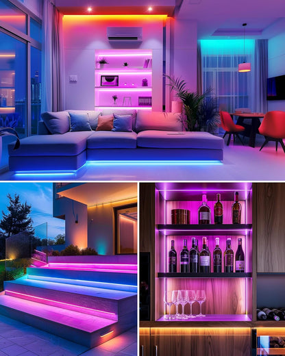 HitLights_LED_Strip_Lights,_4_Pre-Cut_Waterproof_RGB_Small_LED_Light_Strip_Kit_Dimmable_Color_Changing_SMD_5050_LED_Tape_Light_with_RF_Remote,_UL-Listed_Power_Supply_and_Connectors_for_TV_Bedroom_Home