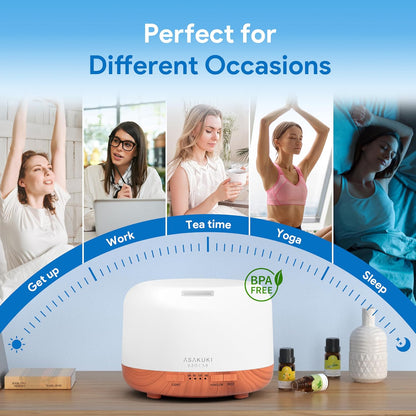 ASAKUKI_Essential_Oil_Diffuser_for_Home,_500ML_Aromatherapy_Humidifier_|_with_Remote_Control,_7_Color_LED_Lights,_Quiet_Cool_Mist_Diffuser_for_Bedroom,_Living_Room,_Office_(Yellow)