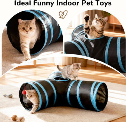 Tempcore_Pet_Cat_Tunnel_Tube_Toys_3_Way_Collapsible,_Tunnels_for_Indoor_Cats,_Interactive_Tube_with_Teaser_Wand,_Peek_Holes_&_Hanging_Ball,_Black_&_Blue