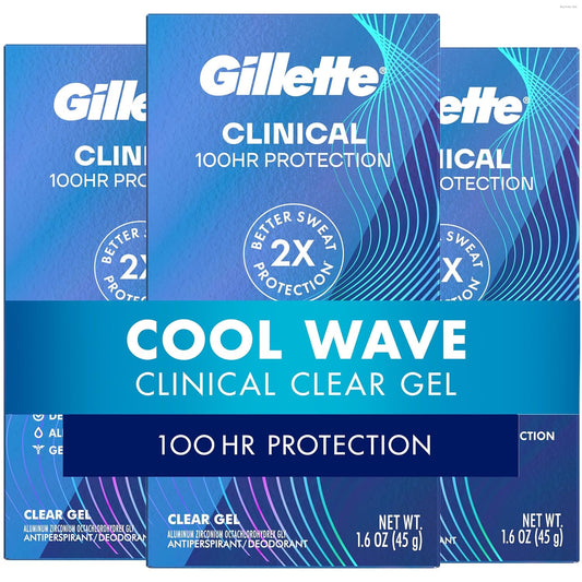 Gillette_Clinical_Antiperspirant_and_Deodorant_for_Men,_100HR_Sweat_&_Odor_Protection,_Long_Lasting_Freshness,_Anti-White_Mark_Technology,_Clear_Gel,_Cool_Wave_Scent,_1.6_oz_(Pack_of_3)