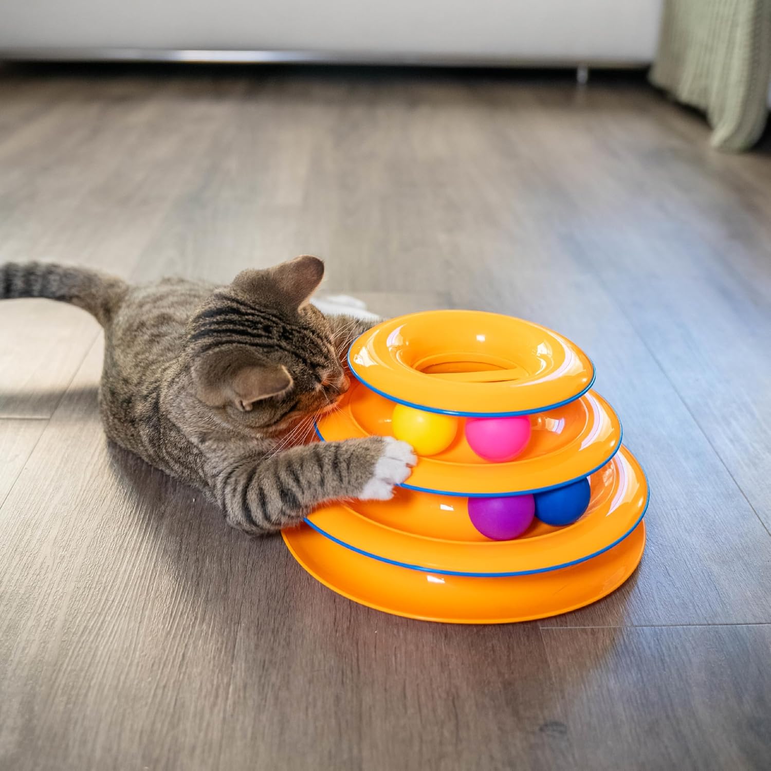Catstages_Tower_of_Tracks_Cat_Toy_–_3-Level_Track_Tower_with_6_Balls,_Interactive_Cat_Toy_for_Indoor_Enrichment