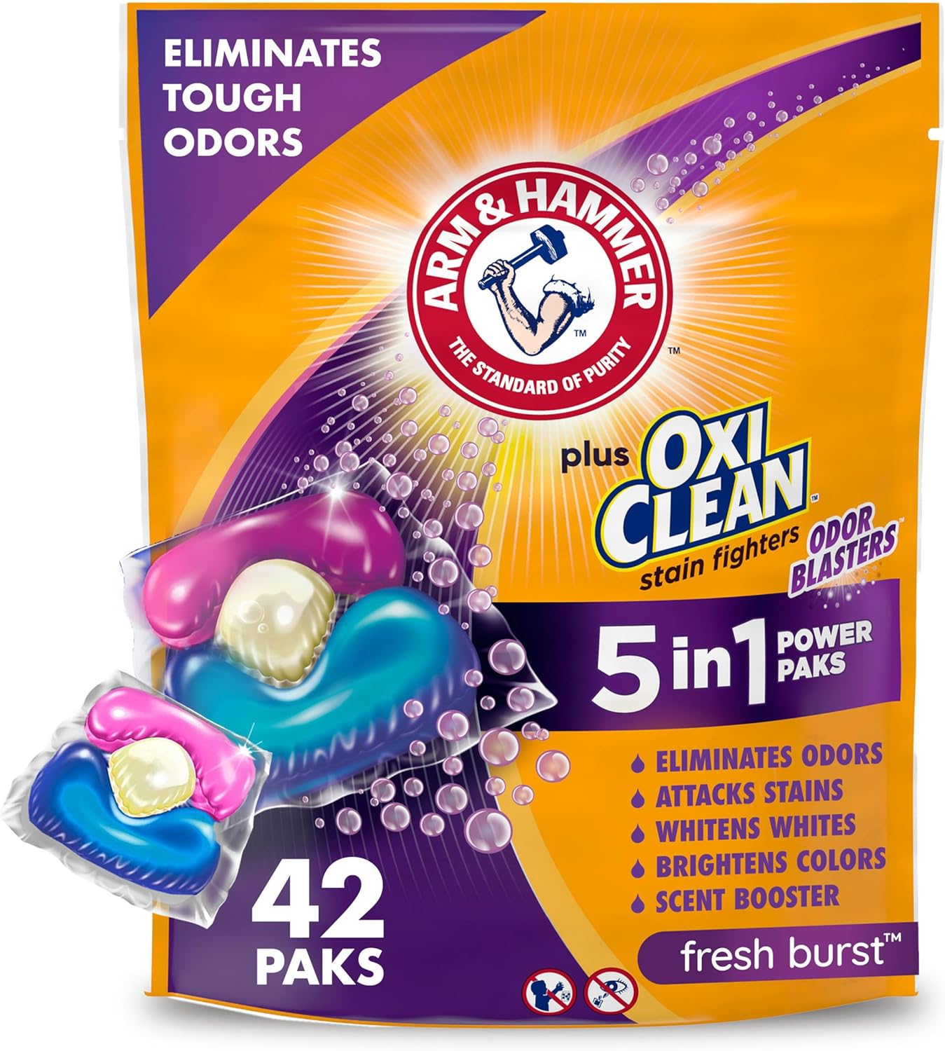 Arm_&_Hammer_Plus_OxiClean_With_Odor_Blasters_Laundry_Detergent_5-IN-1_Power_Paks,_42CT_(Packaging_may_vary)