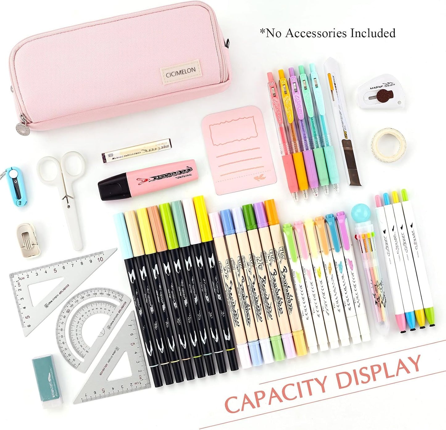 CICIMELON_Large_Capacity_Pencil_Case_3_Compartment_Pouch_Pen_Bag_for_School_Teen_Girl_Boy_Men_Women_(Pink)