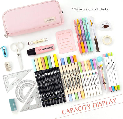 CICIMELON_Large_Capacity_Pencil_Case_3_Compartment_Pouch_Pen_Bag_for_School_Teen_Girl_Boy_Men_Women_(Pink)