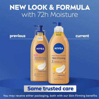 NIVEA_Skin_Firming_Melanin_Beauty_&_Hydration_Body_Lotion_with_Q10_and_Argan_Oil,_Firmer_Skin_in_as_Little_As_Seven_Days,_16.9_Fl_Oz_Pump_Bottle