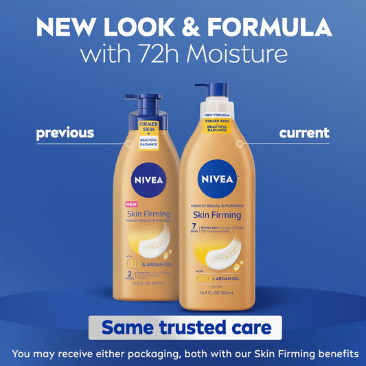 NIVEA_Skin_Firming_Melanin_Beauty_&_Hydration_Body_Lotion_with_Q10_and_Argan_Oil,_Firmer_Skin_in_as_Little_As_Seven_Days,_16.9_Fl_Oz_Pump_Bottle