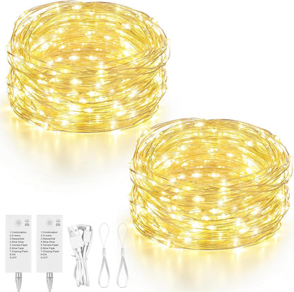 Mlambert_LED_Fairy_Lights_Battery_Operated_with_Timer,_Rechargeable_Mini_Twinkle_Lights_for_Christmas_Decor,_Holiday_Party,_32.8FT(16.4x2),_Warm_White