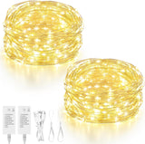 Mlambert LED Fairy Lights Battery Operated with Timer, Rechargeable Mini Twinkle Lights for Christmas Decor, Holiday Party, 32.8FT(16.4x2), Warm White