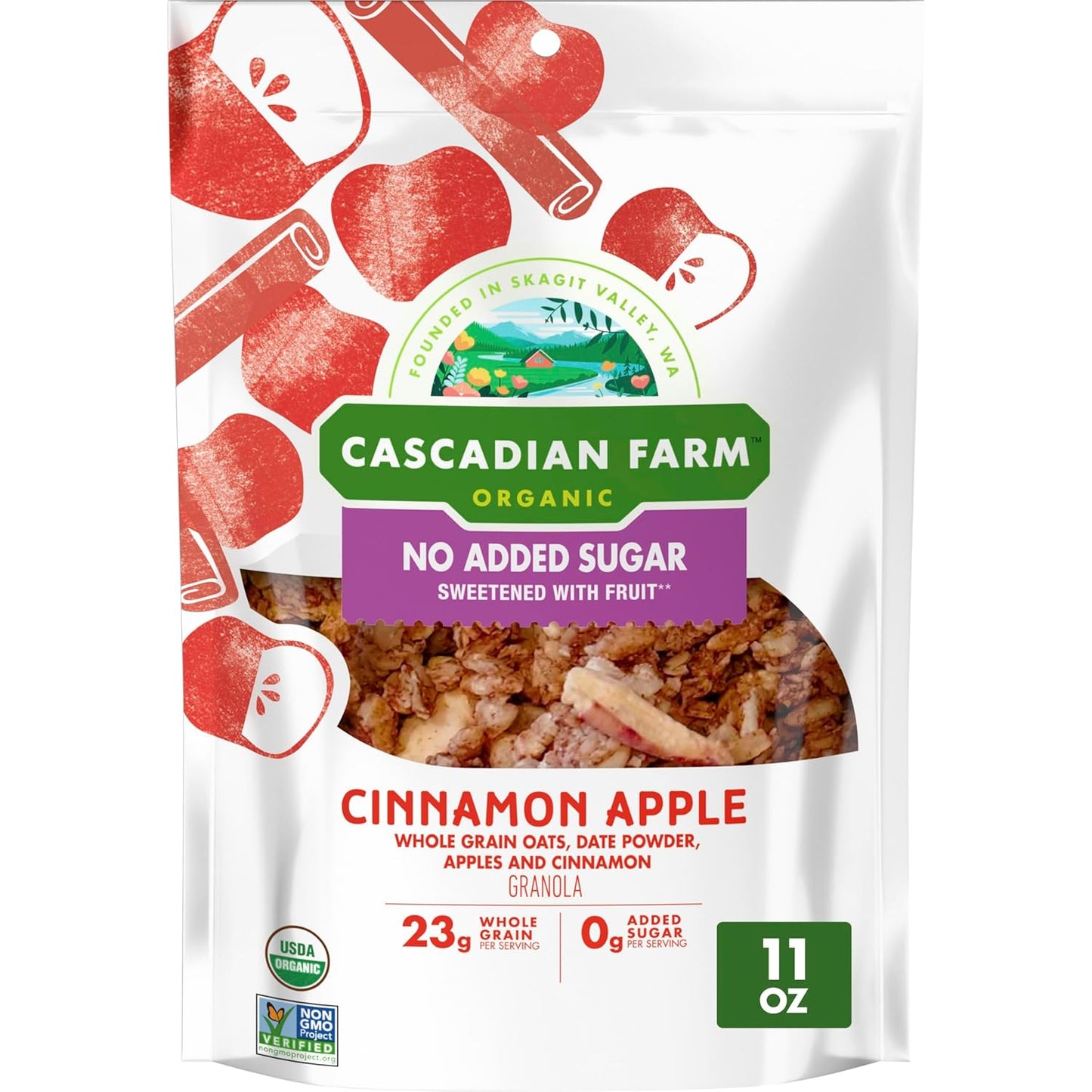 Cascadian_Farm_Organic_Granola_with_No_Added_Sugar,_Cinnamon_Apple_Cereal,_Resealable_Pouch,_11_oz