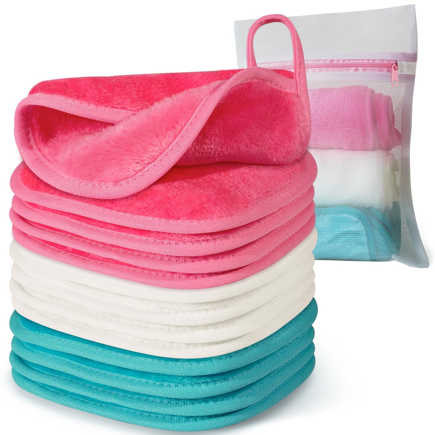 Makeup Remover Cloth, 6&amp;#34; x 6&amp;#34; Make Up Towels Reusable Face Cloth for Washing Face, Makeup Remover Pads Microfiber Face Washcloth with Mesh Bag, Just Water, 12 Pack