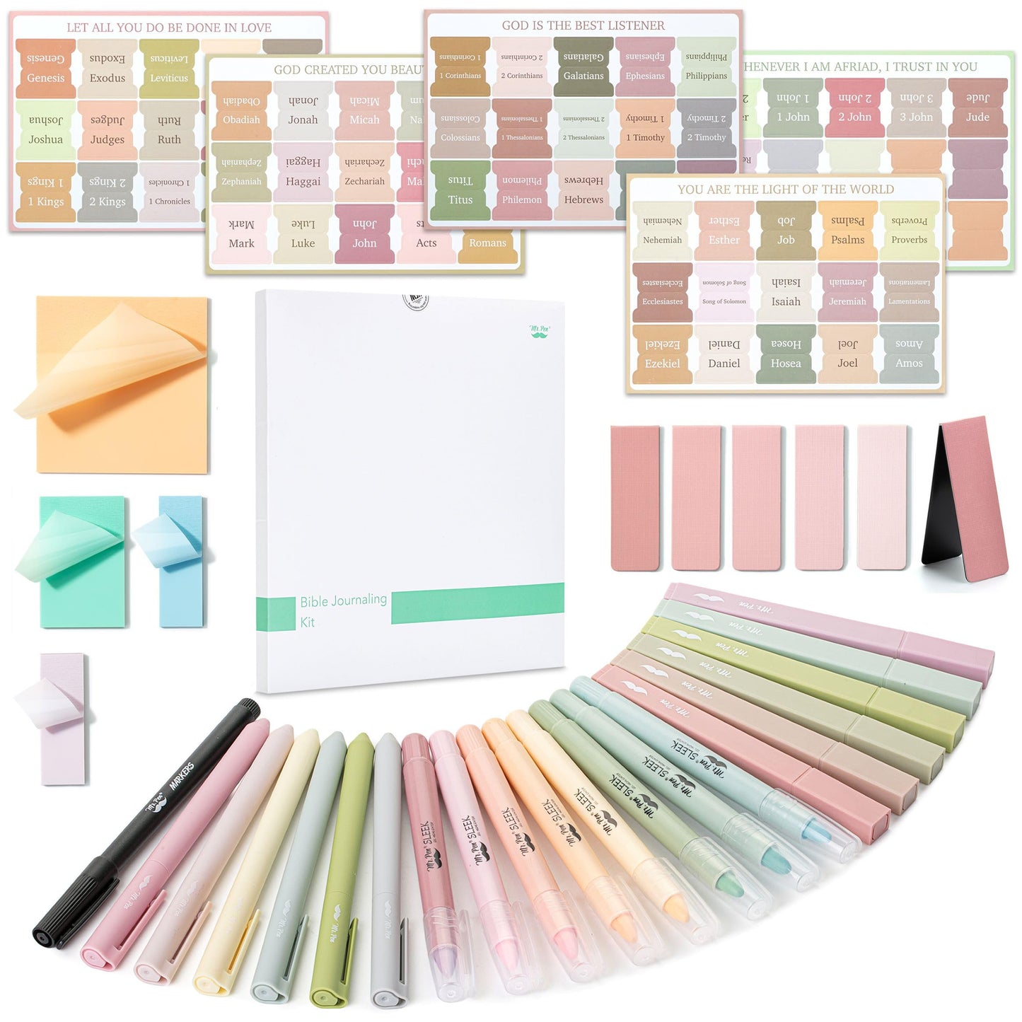 Mr. Pen- Bible Journaling Kit, Bible Highlighters and Pens No Bleed, Bible Highlighter, Transparent Sticky Notes, Bible Tabs, Magnetic Bookmarks, Aesthetic Highlighters