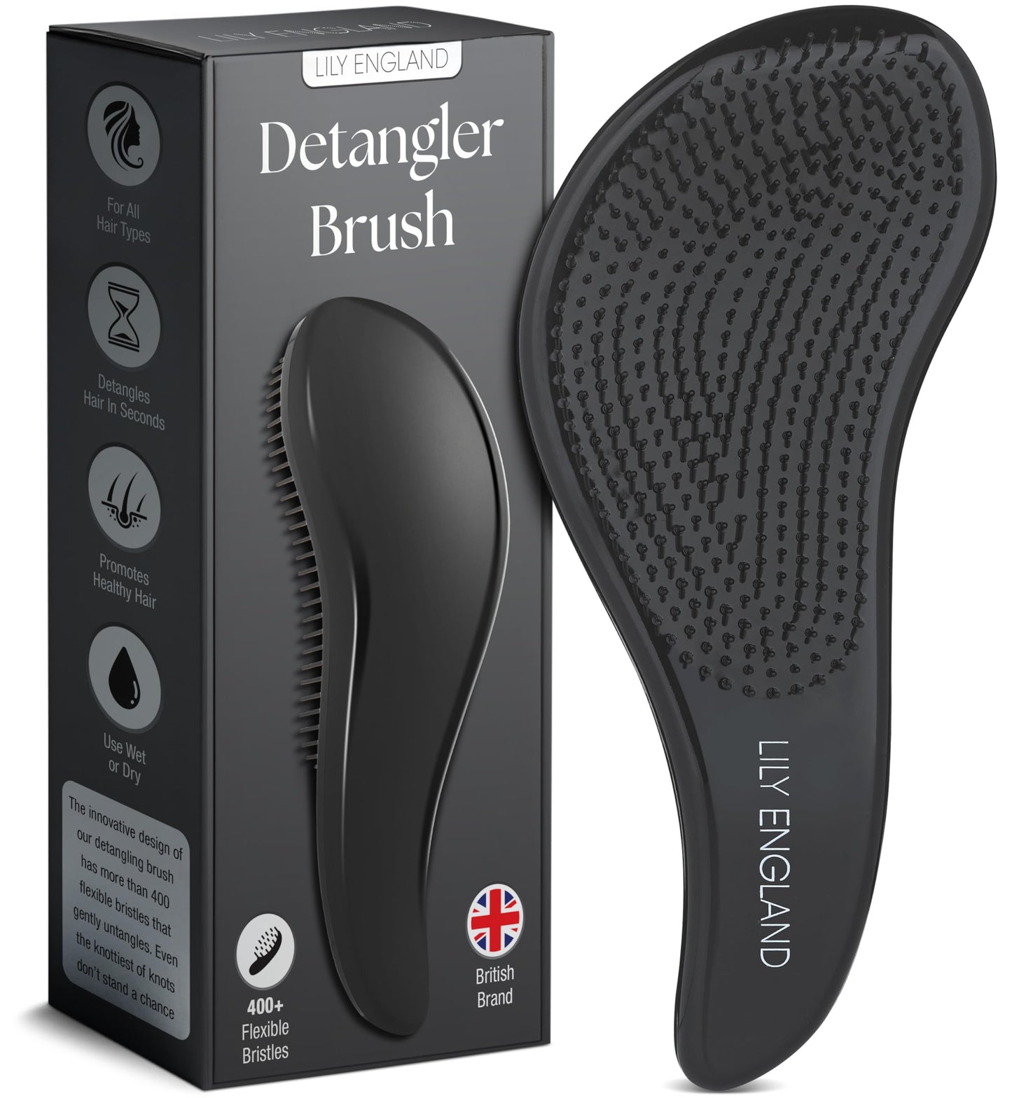 Lily England Hair Brush for Men with Curly, Thick, Straight &amp;amp; Natural Hair - Lightweight Mens Brush with Smooth Flexible Bristles - Black Hairbrush for Man with Wet &amp;amp; Dry Hair