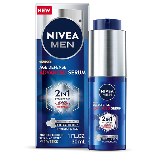 NIVEA_MEN_Age_Defense_Advanced_Face_Serum_for_Dark_Spots_with_Thiamidol_(TM)_+_Hyaluronic_Acid,_Fast-Absorbing_Face_Serum_for_Men_Helps_Reduce_Look_of_Dark_Spots,_Fine_Lines_&_Wrinkles,_1_Fl_Oz_Bottle