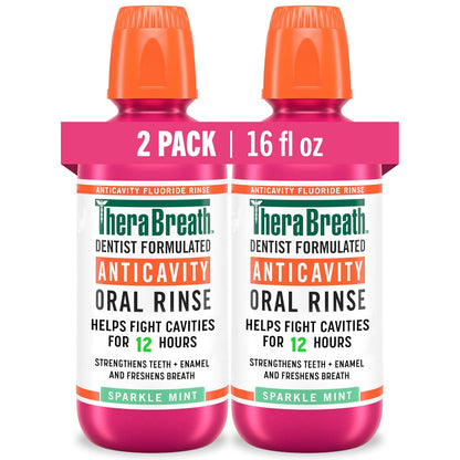 TheraBreath_Anticavity_Fluoride_Oral_Rinse_Mouthwash,_Fights_Cavities,_Strengthens_Enamel_and_Freshens_Breath,_Dentist-Formulated,_Alcohol-Free,_Sparkle_Mint_Flavor,_16_fl_oz,_Pack_of_2