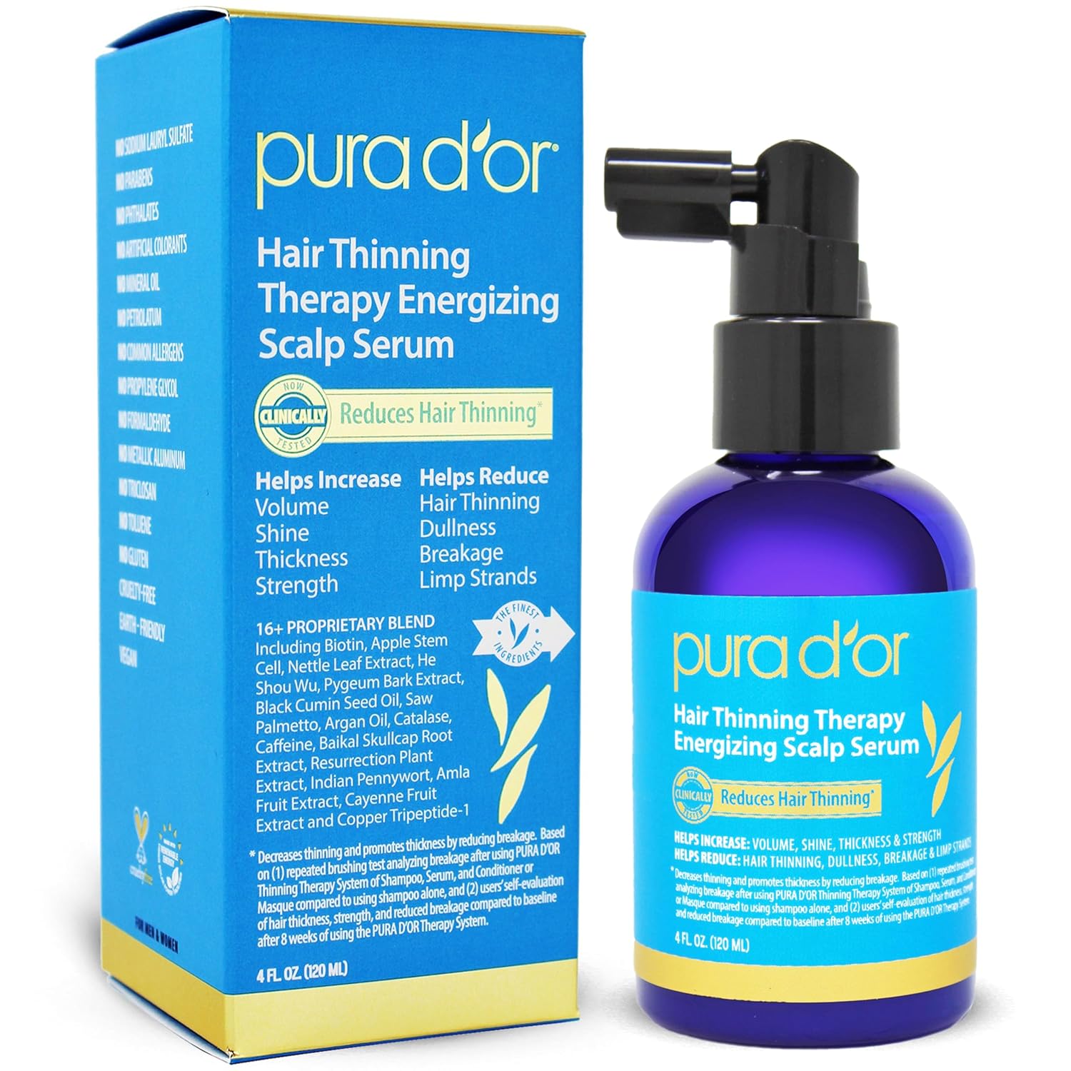 PURA_D'OR_Hair_Thinning_Therapy_Energizing_Scalp_Serum_4oz_w/Copper_Tripeptide,_Biotin,_Caffeine,_Plant_Stem_Cell,_Catalase_&_DHT_Balance,_Rosemary_Green_Tea_Leaf_Extract,_All_Hair_Types,_Men_Women