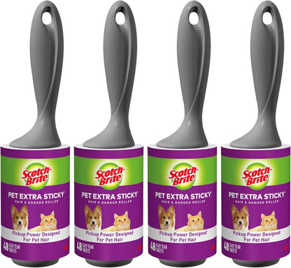 Scotch-Brite_Pet_Hair_Pickup_Extra_Sticky_Lint_Roller,_Designed_for_Removing_Fur_+_Fluff_on_Couches,_Clothes,_Dog_and_Cat_Beds,_&_More,_4_Pack,_192_Easy-Tear_Adhesive_Sheets_Total
