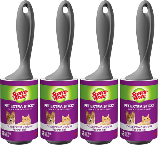 Scotch-Brite_Pet_Hair_Pickup_Extra_Sticky_Lint_Roller,_Designed_for_Removing_Fur_+_Fluff_on_Couches,_Clothes,_Dog_and_Cat_Beds,_&_More,_4_Pack,_192_Easy-Tear_Adhesive_Sheets_Total