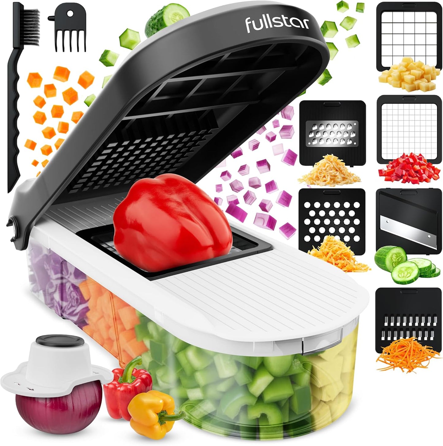 Fullstar_Core_Vegetable_Chopper_-_Chop_and_Slice_Lid_-_Food_Chopper_with_Container,_Veggie_Chopper,_Fruit_Slicer,_Onion_Dicer_-_Meal_Prep_Essential_-_Kitchen_Gadgets_and_Gifts_(6_in_1,_White/Black)