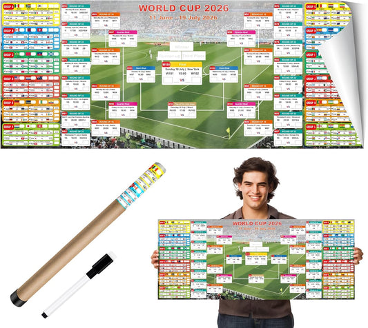 2026_World_Cup_Schedule_Poster_–_Extra_Large_43.31"x17.72"_Waterproof_PP,_Dry_Erase_Soccer_Tournament_Wall_Chart_with_Knockout_Bracket_&_Group_Stage_Tracker_–_Perfect_for_Home,_Office,_Bar,_Viewing_Parties_&_Fans