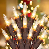 YOUNGAR 13FT 50 Clear Christmas Lights Outdoor, Approved Christmas Tree Lights with Brown Wire, Incandescent Mini Light Plug in for Indoor Outdoor Tree Patio Garden Xmas Decor