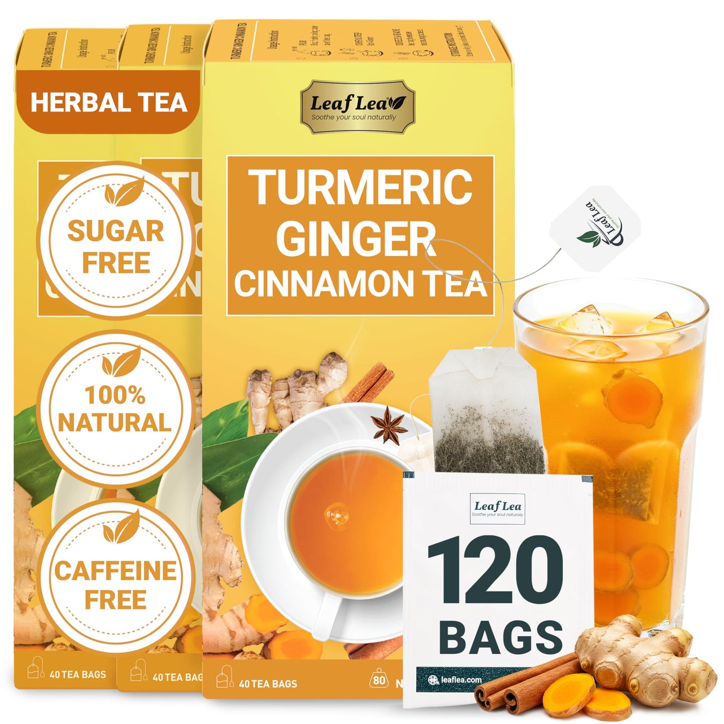 Turmeric Ginger Cinnamon Tea - 120 Tea Bags (Pack of 3)