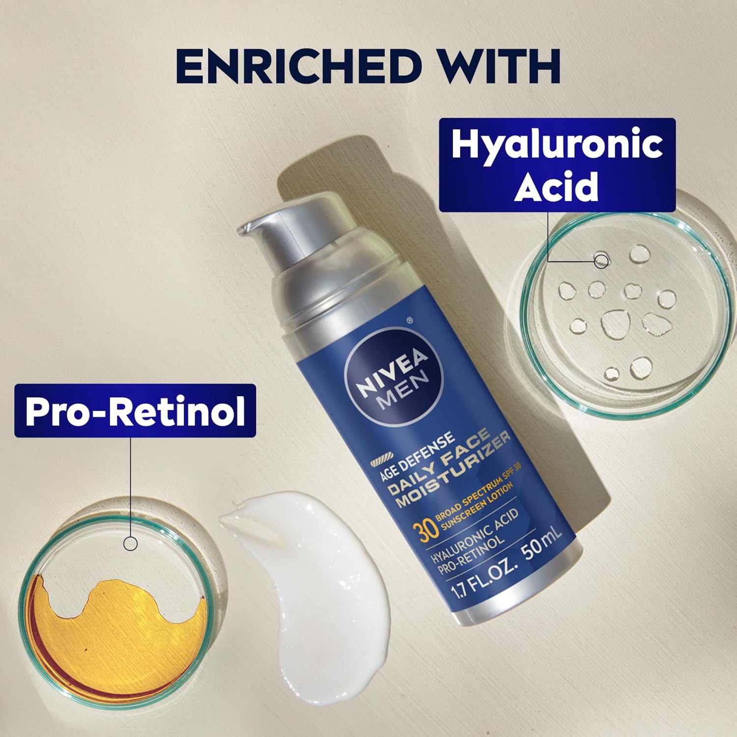 NIVEA_MEN_Age_Defense_Daily_Face_Moisturizer_with_Broad_Spectrum_SPF_30_Sunscreen,_Pro-Retinol_and_Hyaluronic_Acid,_Beard-Friendly_Face_Lotion_Helps_Defend_Against_UVA/UVB_Rays,_1.7_Fl_Oz_Bottle