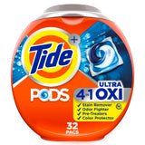 Tide 4-N-1 Ultra Oxi Pods Laundry Detergent Pacs, 32 Count, He Compatible, Built in Pre-Treater for Stains