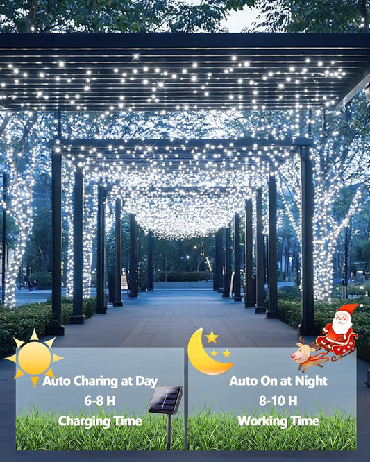 2_Pack_Solar_Christmas_Lights_Outdoor,_400_LED_144FT_Extra-Long_Solar_String_Lights_Waterproof_with_Green_Wire_8_Lighting_Modes,_Twinkle_Light_for_Xmas_Tree_Fence_Porch_Garden_Party_Decor,_Cool_White