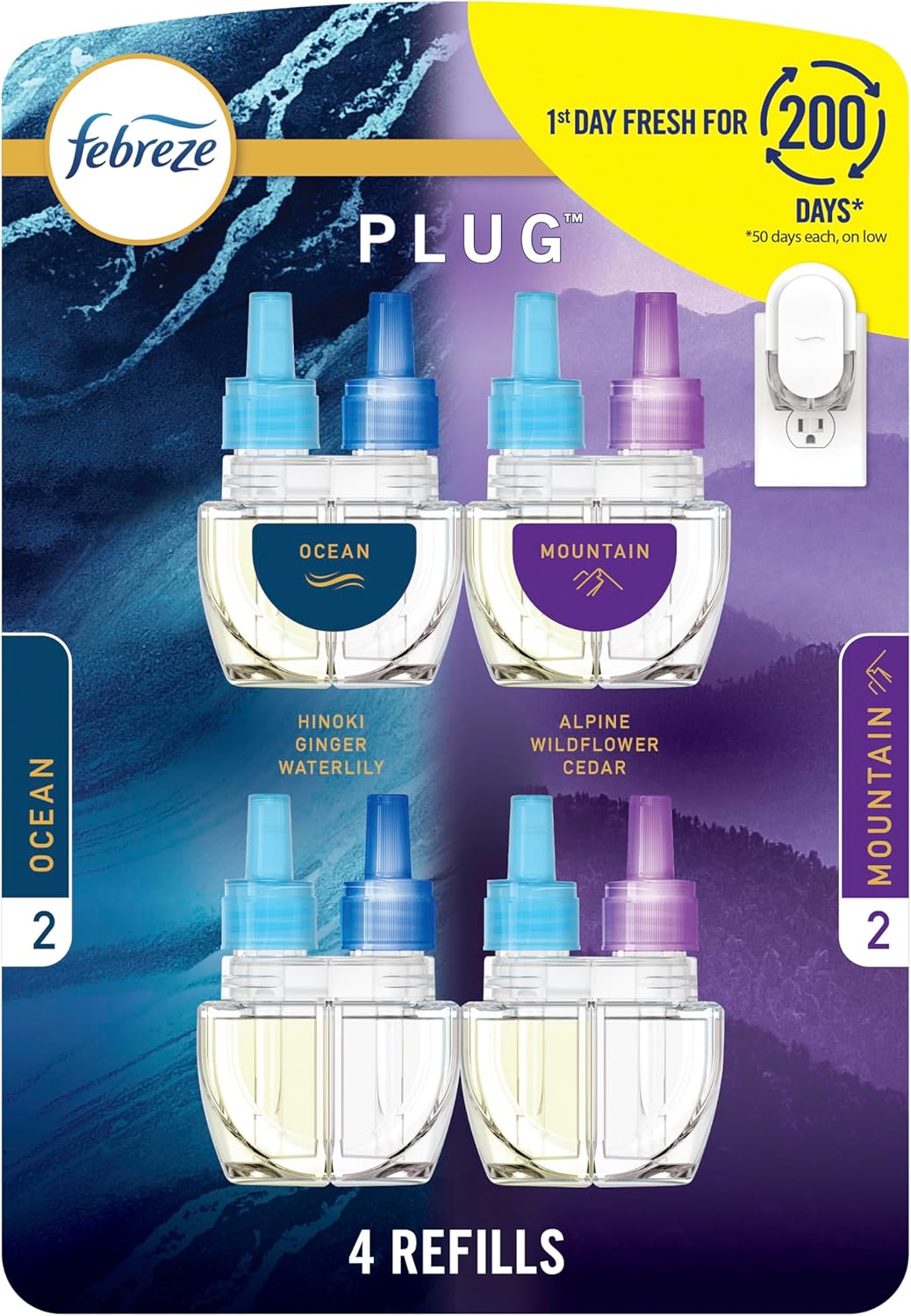 Febreze_Plug_In_Air_Freshener,_Odor-Fighting_Scented_Oil_Refill,_Air_Fresheners_for_Home_and_Bathroom_and_Kitchen,_Long_Lasting_for_Strong_Odors,_Ocean_&_Mountain_Scents,_0.87oz_Refills,_4_Count