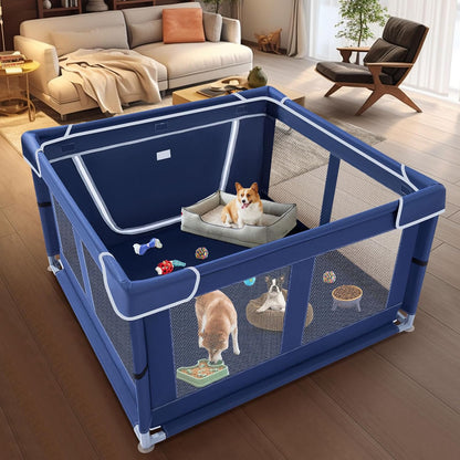 XVISHX_42x42_Inches_Puppy_Playpen_with_Gate,_Dog_Playpen_for_Puppies_or_Small_Dogs,_DogFence_Pet_Playpen_for_Indoor_&_Outdoor,_Sturdy_Safety_DogPen_with_Thickened_Fabric,_High-Strength_Nylon_Wire_Mesh