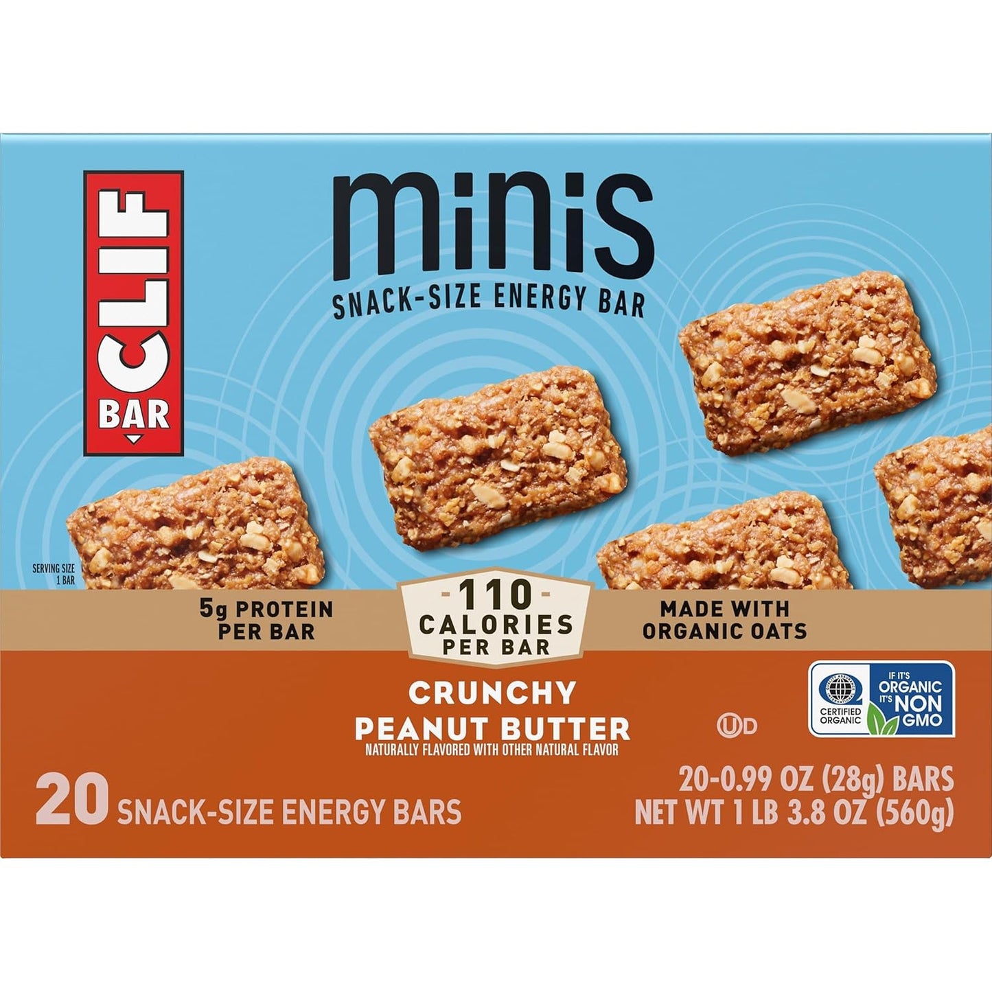 CLIF_BAR_Minis_-_Crunchy_Peanut_Butter_-_Made_with_Organic_Oats_-_5g_Protein_-_Non-GMO_-_Plant_Based_-_Snack-Size_Energy_Bars_-_0.99_oz._(20_Pack)