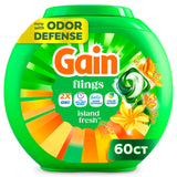 Gain Flings Liquid Washing Detergent Pacs with Odor Defense + Color Guard, 4-In-1 Liquid Laundry Detergent Pods, Clean & Fresh