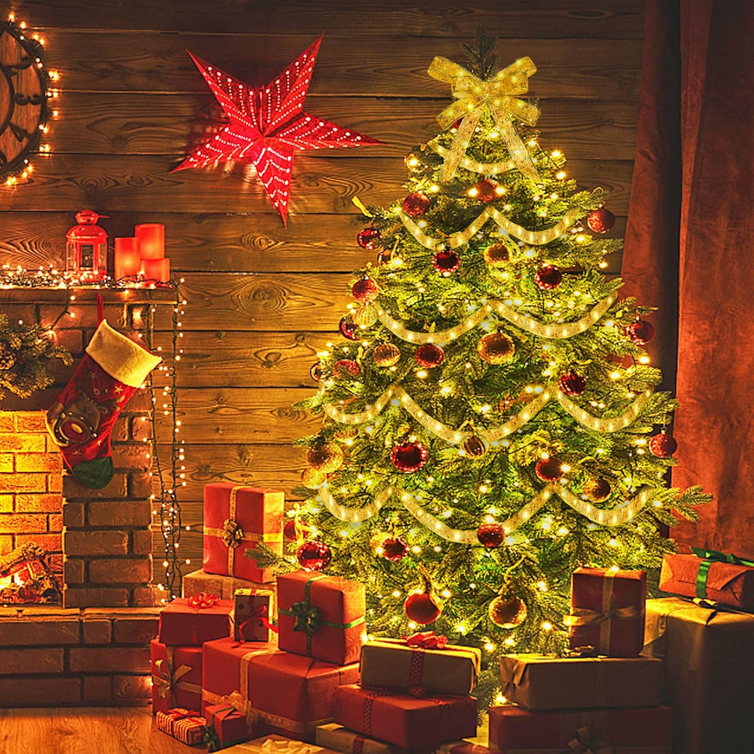 Ouddy_Life_32ft_Christmas_Ribbon_Fairy_Lights,_100_LED_Lights_Gold_Ribbon_for_Christmas_Tree_Wired_Double_Layer_Mesh,_Outdoor_Indoor_New_Year_Holiday_Christmas_Tree_Decorations_Wrapping_Xmas_Garland