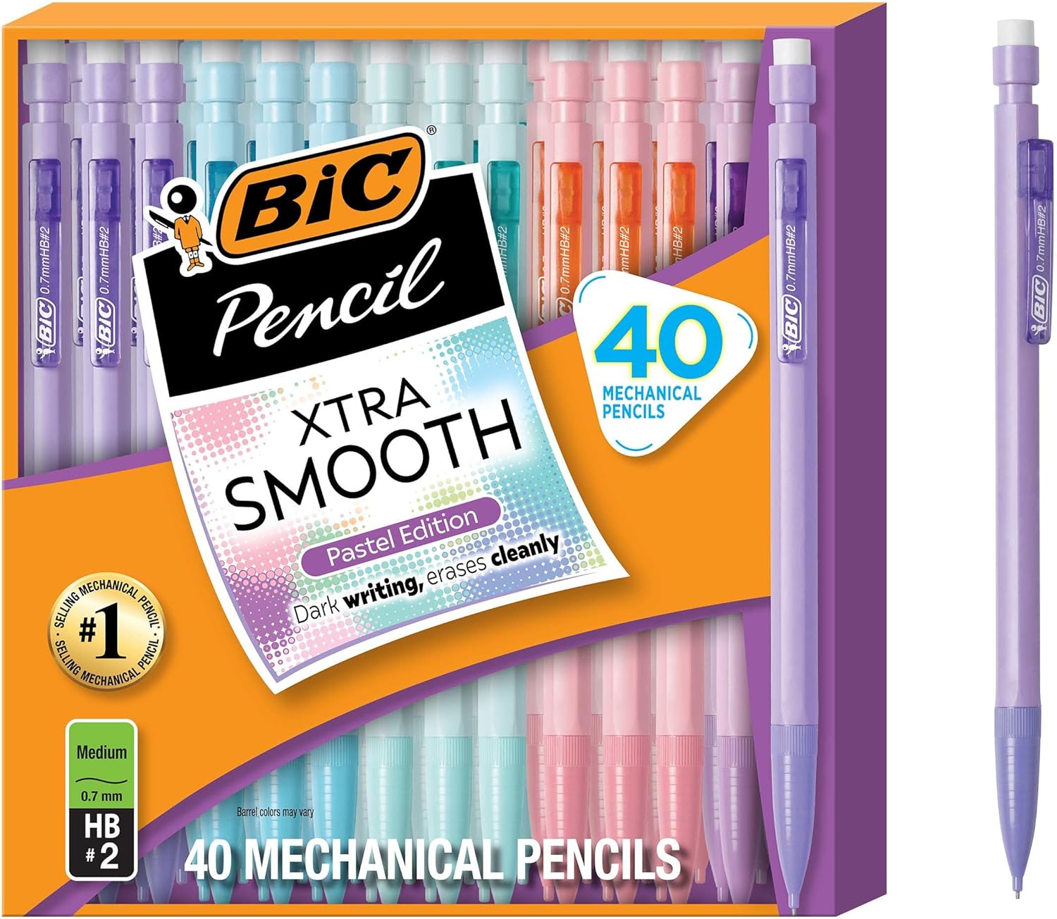 BIC_Xtra-Smooth_Pastel_Mechanical_Pencils_with_Erasers,_Medium_Point_(0.7_mm),_Bulk_School_Supplies_for_Students_and_Teachers,_40-Count_Pack