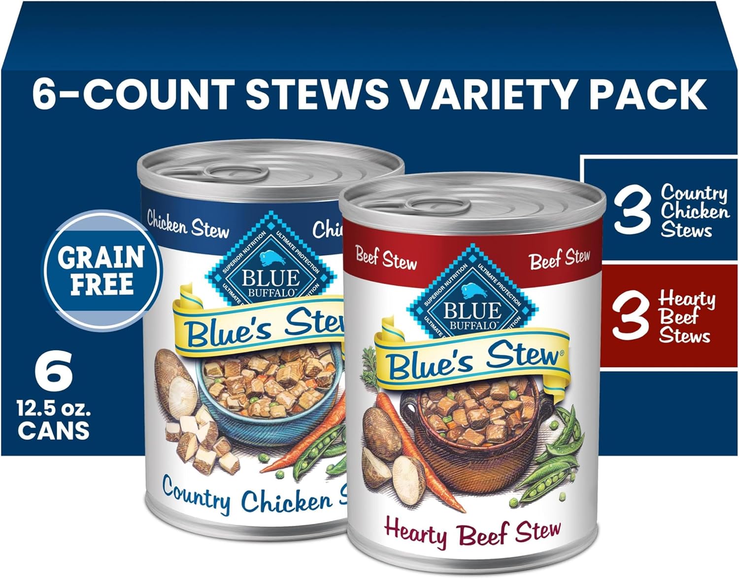 Blue_Buffalo_Blue’s_Stew_Variety_Pack_Hearty_Beef_&_Country_Chicken_Stew_Natural_Grain_Free_Wet_Dog_Food_with_Real_Meat_in_Thick_Savory_Gravy,_Natural_Ingredients,_12.5-oz_Cans_(6_Count)
