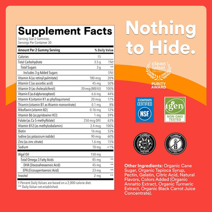 SmartyPants_Kids_Multivitamin_Gummies_with_Omega_3_DHA/EPA,_Vitamins_D3,_C,_B12,_B6,_A,_K,_and_Zinc,_Gluten_Free,_Clean_Label,_Three_Fruit_Flavors,_60_Gummies_(30_Day_Supply)