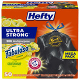 Hefty Ultra Strong 30 Gallon Trash Bags, Large Trash Bags 30 Gallon Size, Multipurpose, Break Resistant Drawstring Closure, Resists Leaks, Punctures, and Tears, Black, Fabuloso Lemon Scent