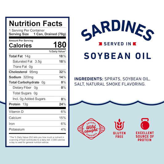 Beach_Cliff_Wild_Caught_Sardines_in_Soybean_Oil,_3.75_oz_Can_(Pack_of_12)_-_13g_Protein_per_Serving_-_Gluten_Free,_Keto_Friendly_-_Great_for_Pasta_&_Seafood_Recipes