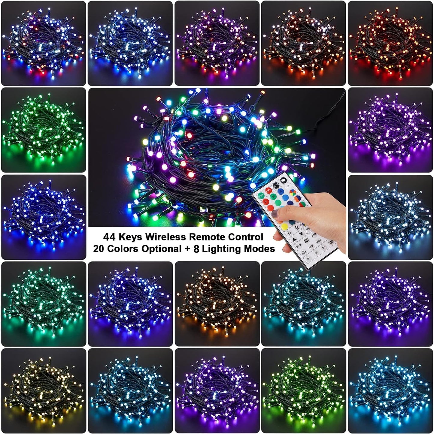 HOME_LIGHTING_66ft_Christmas_Decorative_Mini_Lights,_200_LED_RGB_Changing_8_Functional_Green_Wire_Fairy_Halloween_Lights_with_Remote_Timer,_Plug_in_Indoor_Outdoor_Xmas_Wedding_Party_Decor